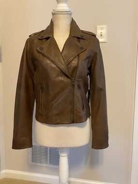 Lucky Brand Brown Leather Asymmetric Moto Jacket
